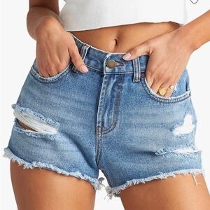 Billabong Drift Away Jean Shorts Raw Hem Zipper Fly Distressed 2” Inseam SZ 29